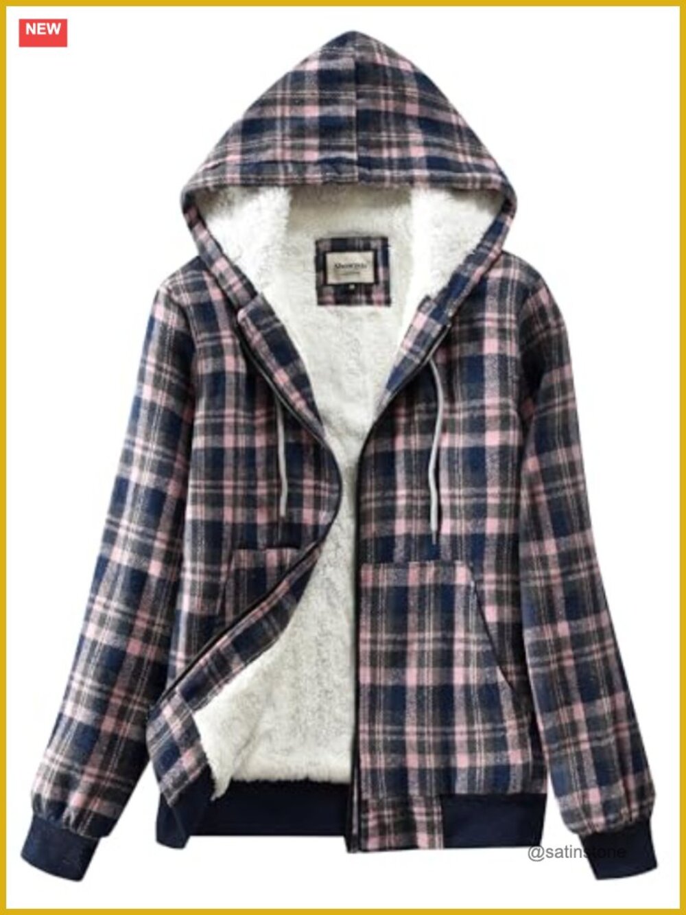 Women's Sherpa Lined Plaid Zip Fleece Jacket Hooded Casual Winter Coat